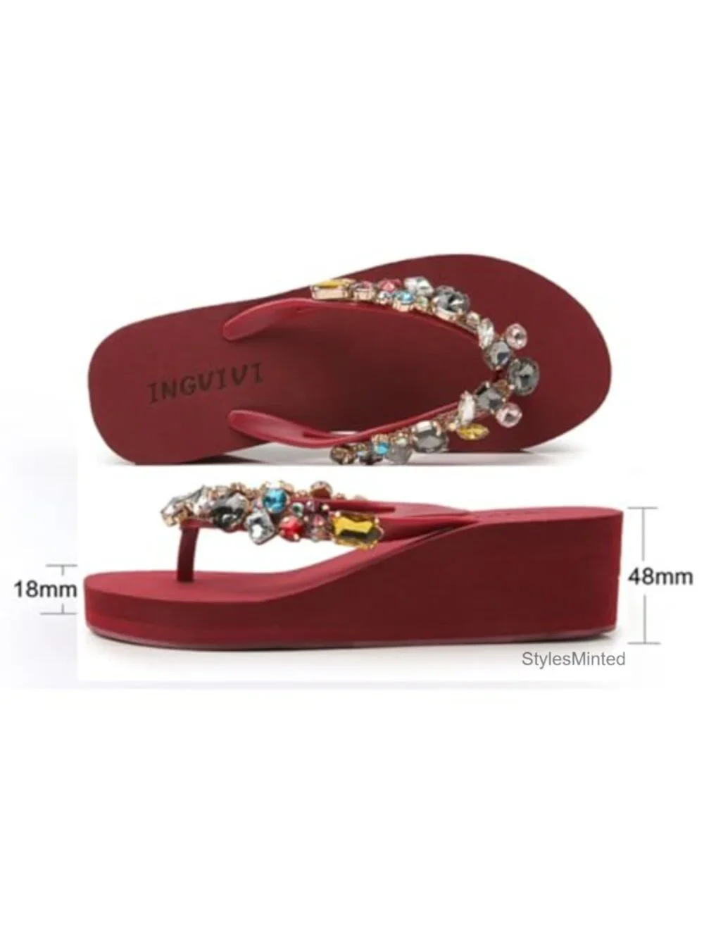 Women's Rhinestone Boho Wedge Flip Flop Sandals EVA Platform Thong Slides